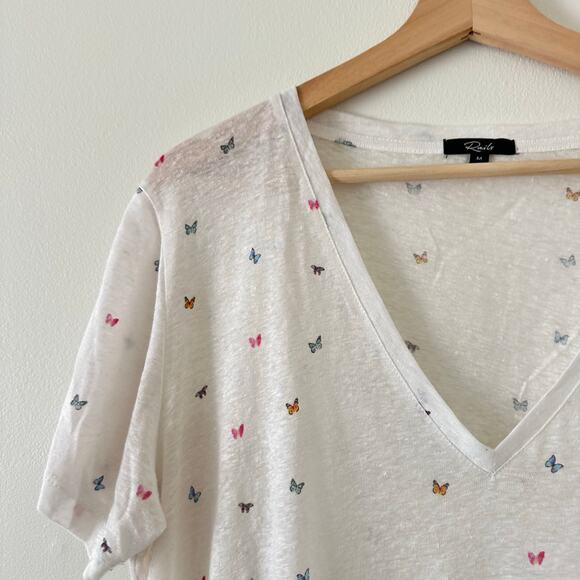 Rails Cara Butterfly Print Short Sleeve Pullover V-Neck T-Shirt White M - Picture 5 of 10